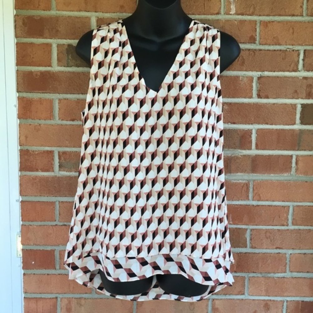 WHBM Sleeveless Printed Silk High Low Top Small